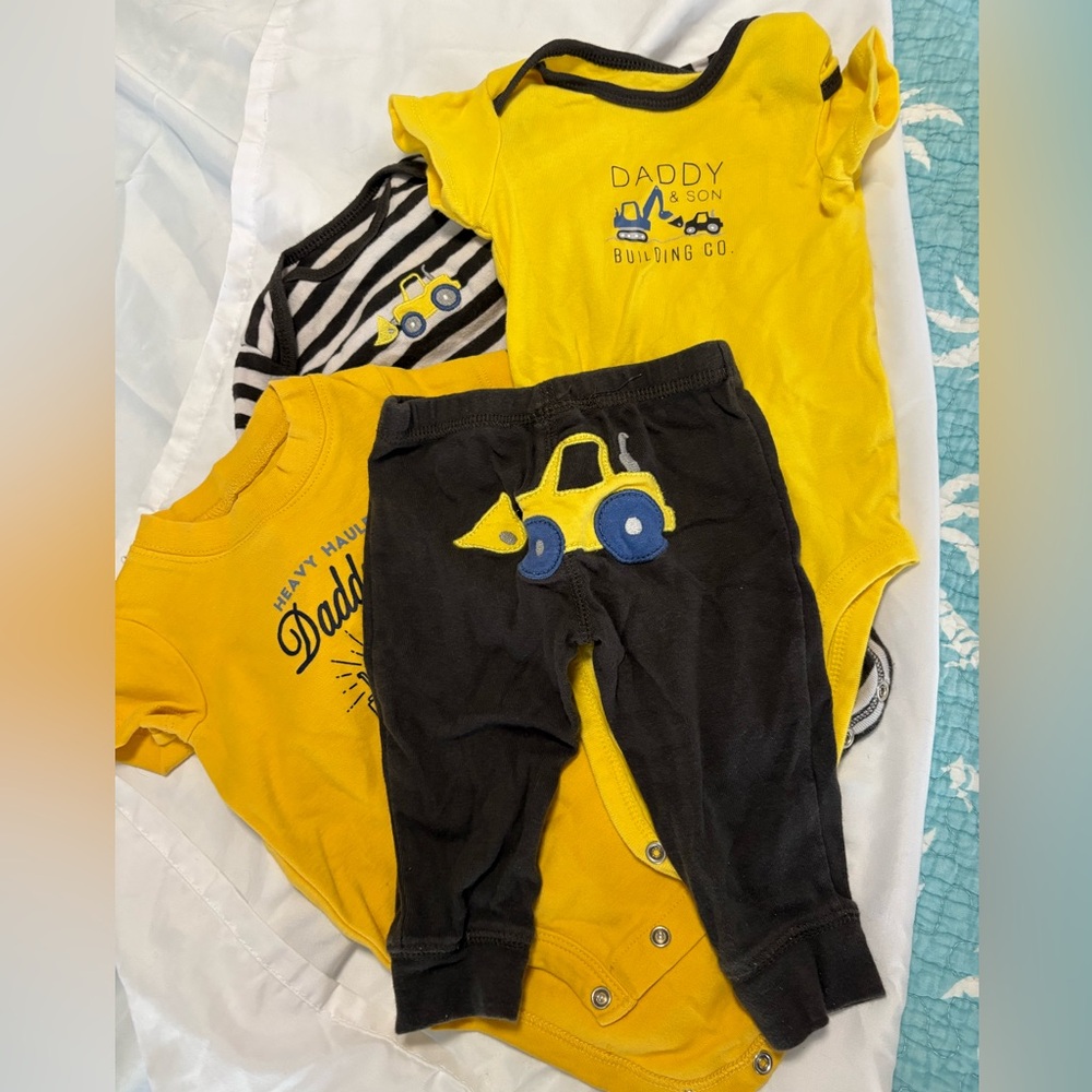 Carter's Yellow and brown Baby Outfit Set 6M construction summer spring